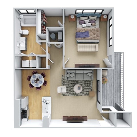 Floor plan for 1 bed, 1 bath, 735 sqft